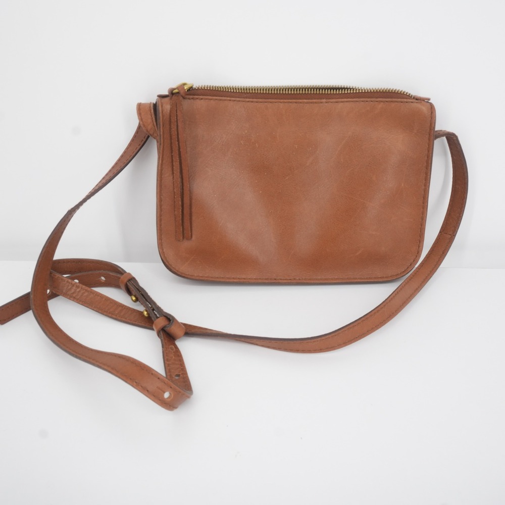 Madewell Crossbody Bag Womens Small Brown Leather English Saddle Minimalist Zip